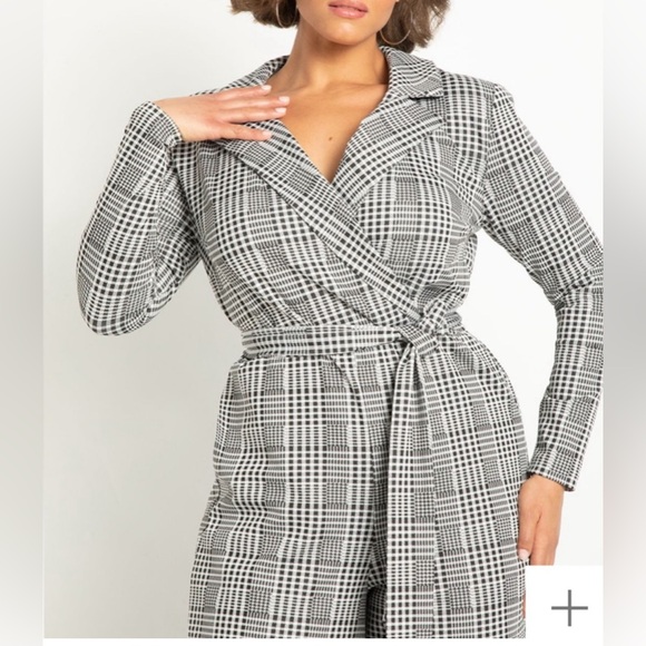 Wide Leg Plaid Jumpsuit with Lapel - Size 24 - Picture 4 of 5